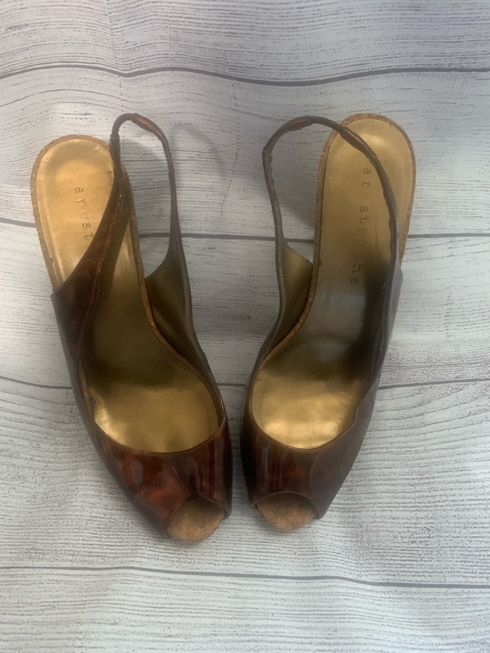 APOSTROPHE Mariella Brown Tortoiseshell Peep-Toe Slingback High Heels